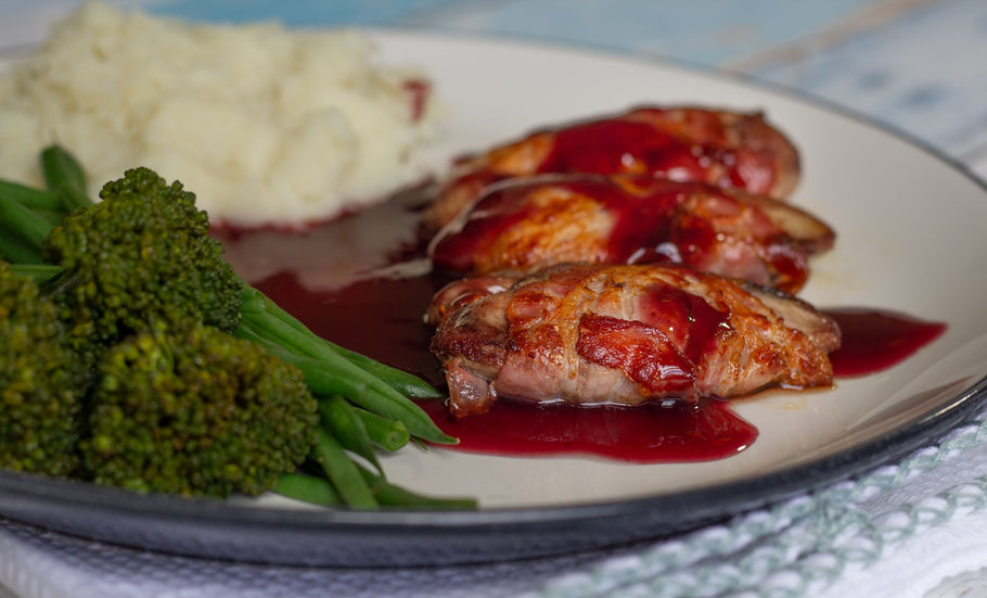 Grouse wrapped in Pancetta with Red Wine Sauce