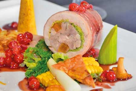 Rolled Breast of Pheasant wrapped in Parma Ham with Confit Leg, Apricot & Parsley Stuffing